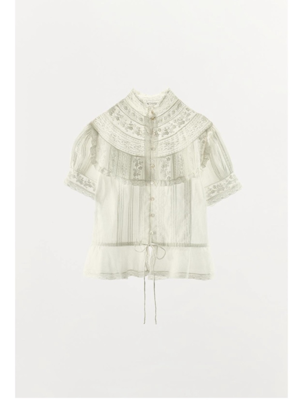 ZARA NWT Embroidered Lace Pleated Blouse Top - Picture 4 of 6
